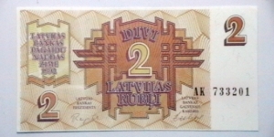 Lativa 1992 2 Rubli KP# 36  Banknote