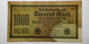 Germany 1922 1000 Mark  Kp# 75  Banknote