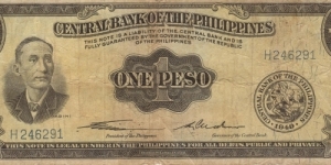 PI-133a RARE English Series 1 Peso note with signature group 1, prefix H, and GENUINE underprint. Banknote