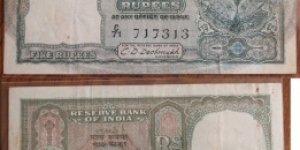 British India. 5 Rupees. CD Deshmukh signature. Front face George VI. Banknote