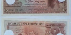 Portuguese-India. 10 Rupia. Cancelled. Banknote