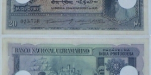 Portuguese-India. 20 Rupia. Cancelled. Banknote