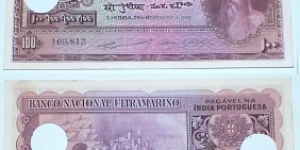Portuguese-India. 100 Rupias. Cancelled. Banknote