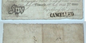 5 Pounds. Newcastle Upon Tyne Bank. Cancelled. Banknote