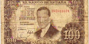 100 Pesetas __ pk# 145 __ 07.04.1953 Banknote