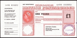 Belize 1983 1 Pound postal order.

Belize no longer issues postal orders at its local post offices,but a British Field Post Office still issues them. Banknote