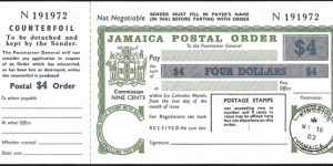 Jamaica 2003 4 Dollars postal order. Banknote