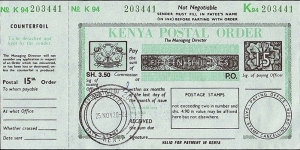 Kenya 2002 15 Shillings postal order.

Issued at Nairobi. Banknote