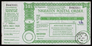 Nigeria 1986 50 Kobo postal order. Banknote