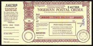 Nigeria 1987 2 Naira postal order. Banknote