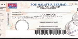 Malacca 2010 2 Ringgit postal order. Banknote