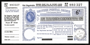 Gibraltar 1962 6 Pence postal order. Banknote