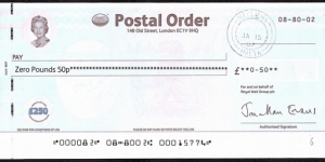 Malta 2007 50 Pence postal order. Banknote