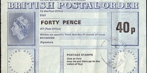 England 1974 40 Pence postal order. Banknote