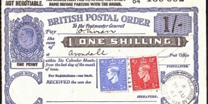 Isle of Man 1947 1 Shilling postal order. Banknote