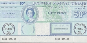 Sark 2004 50 Pence postal order. Banknote