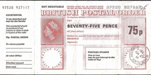 Scotland 1973 75 Pence postal order.

Issued at Alford Place,Aberdeen (Aberdeenshire). Banknote