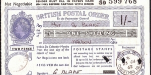 Gilbert & Ellice Islands 1962 1 Shilling postal order.

A very rare British Field Post Office issued postal order from Christmas Island (in the Pacific Ocean!). Banknote