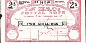 New Zealand 1953 2 Shillings postal note.

New Zealand ceased to issue postal notes in 1986 & British Postal Orders in around 1987 or 1988.

These have become extremely hard to find in any grade. Banknote