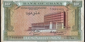 Ghana 1958 10 Shillings.

The first issue of the Dominion of Ghana (1957-60). Banknote