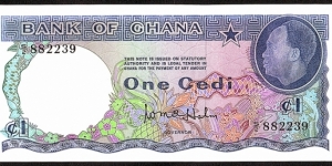 Ghana N.D. (1965) 1 Cedi.

This is the only 1 Cedi issued during Kwame Nkrumah's dictatorship as the 1st. President of Ghana (1960-66). Banknote