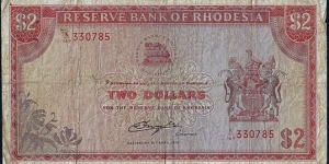 Rhodesia 1979 2 Dollars. Banknote