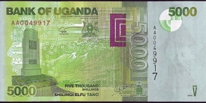 Uganda 2010 5,000 Shillings. Banknote