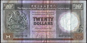 Hong Kong 1986 20 Dollars.

 Banknote