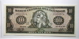 Ecuador 1986 10 Sucres KP# 121  Banknote
