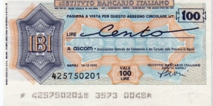 *Emergency Notes __ Local Mini-Check* __ 100 lire __Pk NL__Istituto Bancario Italiano __14.12.1976__Napoli Banknote