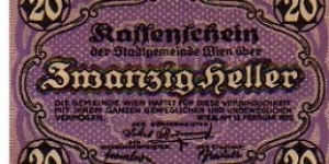 *NOTGELD*__20 Heller__pk# NL__Wien__13.02.1920 Banknote