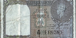 India 1940 1 Rupee. Banknote