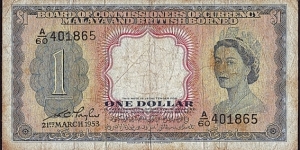 Malaya & British Borneo 1953 1 Dollar. Banknote
