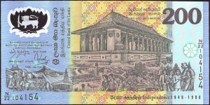 Sri Lanka 1998 200 Rupees.

50 Years of Independence.

Black serial numbers.

The only polymer plastic note from Sri Lanka. Banknote