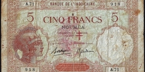 New Hebrides N.D. 5 Francs. Banknote