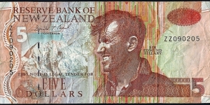 New Zealand N.D. (1992) 5 Dollars.

Replacement note. Banknote