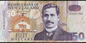 New Zealand N.D. (1992) 50 Dollars.

Replacement note. Banknote