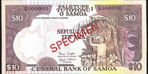 Western Samoa N.D. 10 Tala.

Specimen note. Banknote