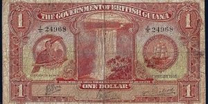 British Guiana 1942 1 Dollar. Banknote