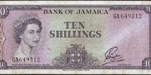 Jamaica N.D. (1964) 10 Shillings. Banknote