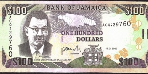 Jamaica 2007 100 Dollars. Banknote