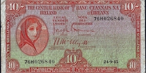 Ireland 1945 10 Shillings. Banknote