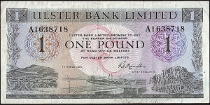 Ulster (Northern Ireland) 1973 1 Pound. Banknote