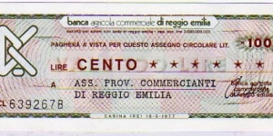 *Emergency Notes __ Local Mini-Check* __ 150 Lire__pk# NL__Banca Agricola Commerciale__18.06.1977__Casina (Reggio Emilia) Banknote