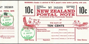 New Zealand 1971 10 Cents postal note. Banknote