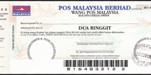 Johore 2009 2 Ringgit postal order. Banknote