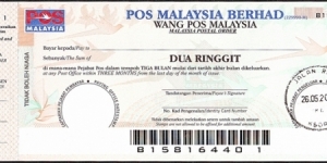 Kedah 2009 2 Ringgit postal order. Banknote