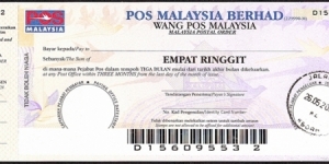 Kedah 2009 4 Ringgit postal order. Banknote