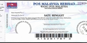 Perak 2009 1 Ringgit postal order. Banknote