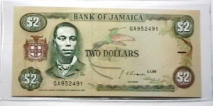 Jamaica 1990 2 Dollars D-Serie KP# 69  Banknote